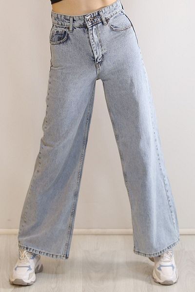 DRC trend Oslo Blue Snow Wash Power Lycra Blugi largi cu talie super înaltă Palazzo