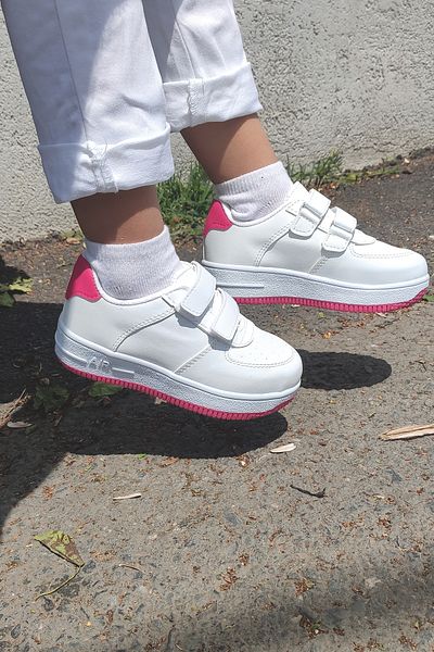 FLY STEP Pantofi sport casual alb fucsia cu velcro pentru copii