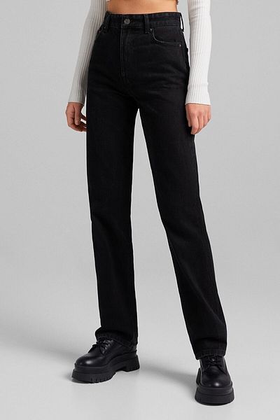 Trn JNS Diana Straight Fit Black Tube Leg Flare Jeans Loose