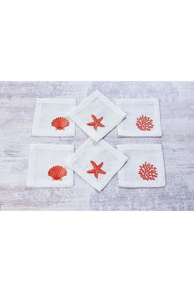caka home design 6-Piece Cocktail Napkin Mix (Coral)