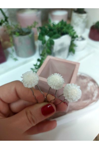 Eva Flore 3 Pieces White Flower Patterned Hairpin Wire Clasp - Mini Bridal Hair Accessory, Promise, Wedding Bun Clip