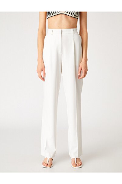 Koton Dámské oděvní kalhoty Melis Ağazat X - Palazzo 2sak40299pw Off White