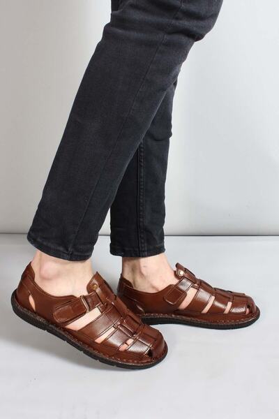 Allyup Imershoes Hakiki Deri Siyah - Taba Erkek Sandalet Ayakkabı 108