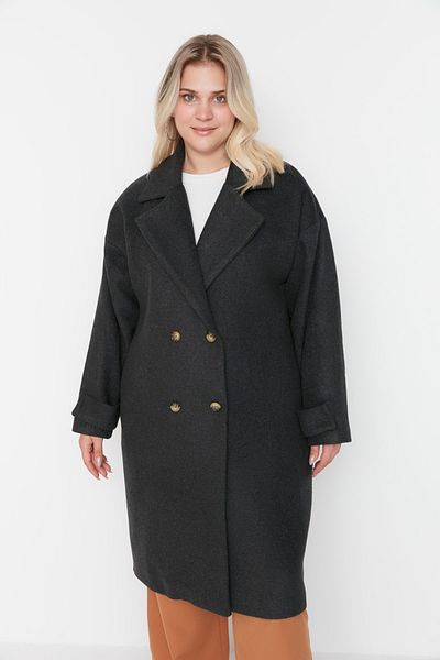 Trendyol Curve Plus Size Coat - Gray - Basic