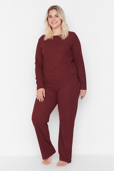 Trendyol Curve Große Größen in Pyjama-Set - Bordeaux - Unifarben