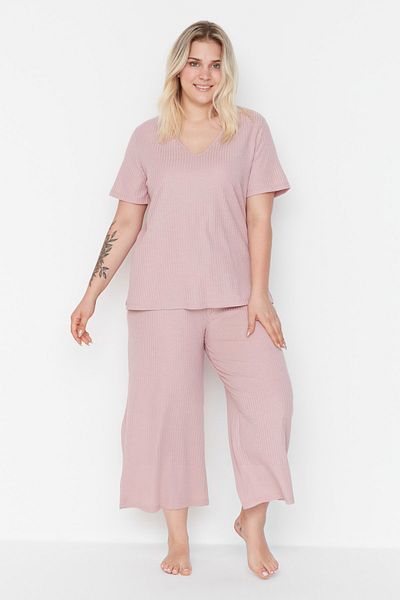 Trendyol Curve Große Größen in Pyjama-Set - Rosa - Unifarben