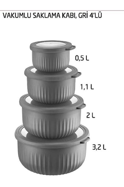 VİP AHMET 4-Piece Gray Vacuum Storage Container