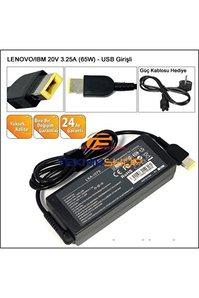 LENOVO 20v 3.25a Usb 65w Notebook Adaptörü Kare Uc / Rna-ıb07