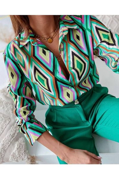 FancyWorld Cămașă din țesătură Mosskrep de culoare verde cu model geometric (nu arată)