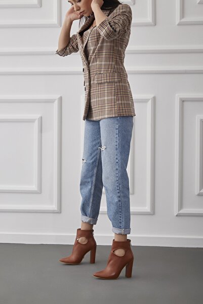 AYAKKABI PRENSİ Destini Thick Heel Tan Matte 10 cm Women's Boots & Bootie, High Heels