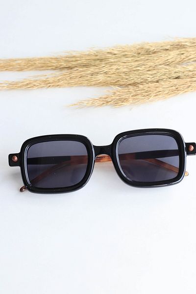 LOOKUP Sunglasses Unisex Bone Vintage Retro Black Glass Black Frame Patterned Handle Uv400 Protected