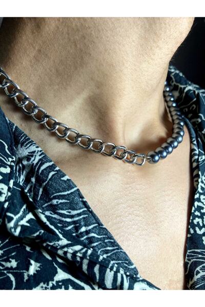 muptejewelry Ares Iv Black Pearl Silver Chain Pearl Necklace