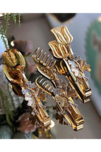 EVRA 3'lü Maşa Seti Gold Servis Sunum Seti Kelebek