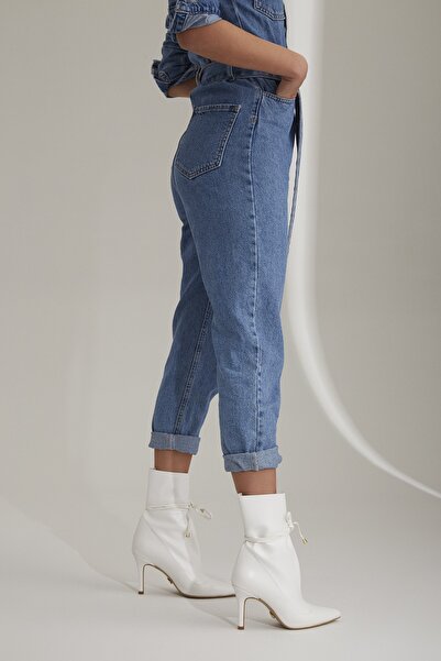 AYAKKABI PRENSİ Cizme și ghete de damă Elba cu detaliu din dantelă, alb mat, 8 cm, pantofi cu toc