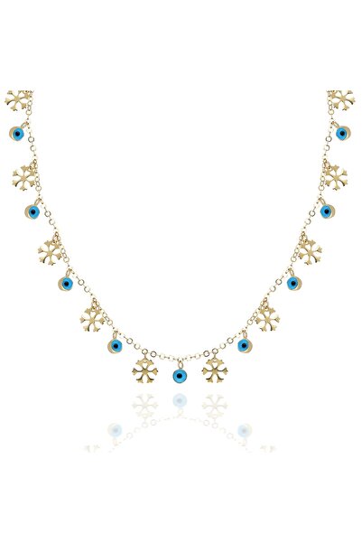 ASYA KUYUMCULUK 14 Ayar Altın Kar Tanesi Nazar Boncuklu Kolye