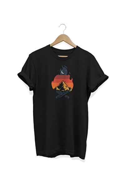 WİDİ Kamp Ateşi Baskılı Siyah T-shirt