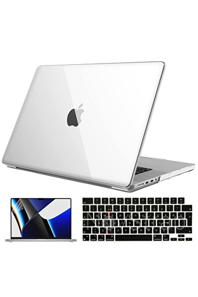NovStrap Macbook Pro 2021 M1 16.2 Inc A2485 Uyumlu Parlak Kılıf + Siyah Klavy...