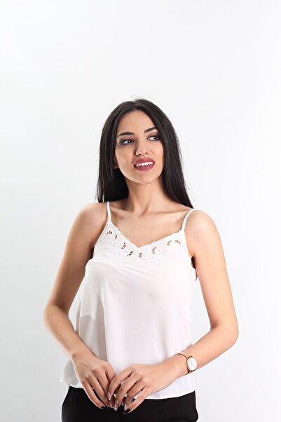 Blues Outlet Bluză Tank Top Brodat Femei-albă