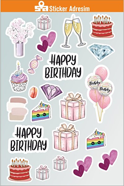 Sticker Adresim Happy Birthday - Doğum Günü Sticker Etiket Seti