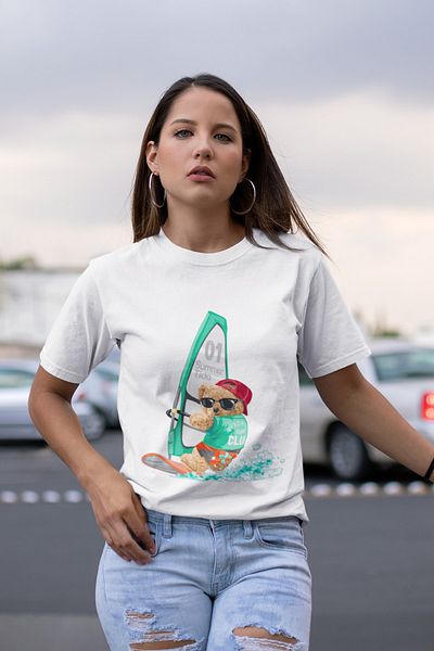 SUNFREE Λευκό μπλουζάκι με στάμπα Surf Teddy