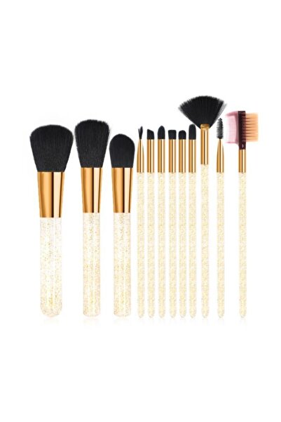 İzla 12'li Makyaj Fırça Seti Simli Silindir Sarı