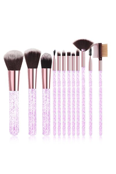 MUJGAN Mor 12'li Simli Silindir Kutulu Makyaj Fırça Seti