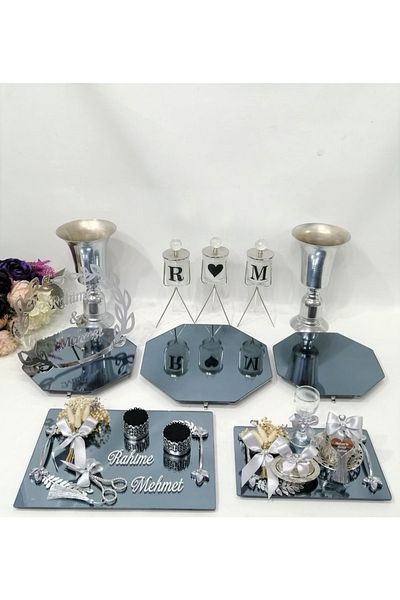 ZEKAAVM Complete Set Promise Engagement Presentation Table Set Jardinyer Candlestick Metal Vase Tray Full Organization Set