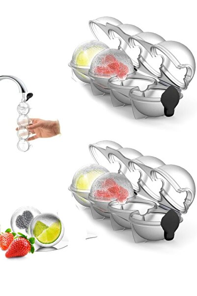 İLİVA قطعتان من 4 قوالب ثلج، صندوق ثلج دائري لتخزين كرات الثلج وفريزر الفاكهة...