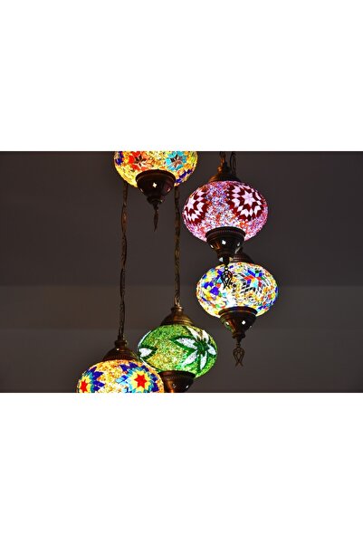 AybeaGlobal Çok Renkli El Yapımı Mozaik Cam Otantik Sarkıt Avize 5 Li