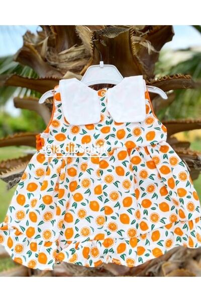 Ladies Kız Bebek Turuncu Portakallı Yaka Detaylı Elbise Bandana