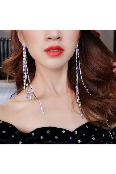 TakıConcept Abiye Sıralı Su Yolu Taşlı Salkım Küpe