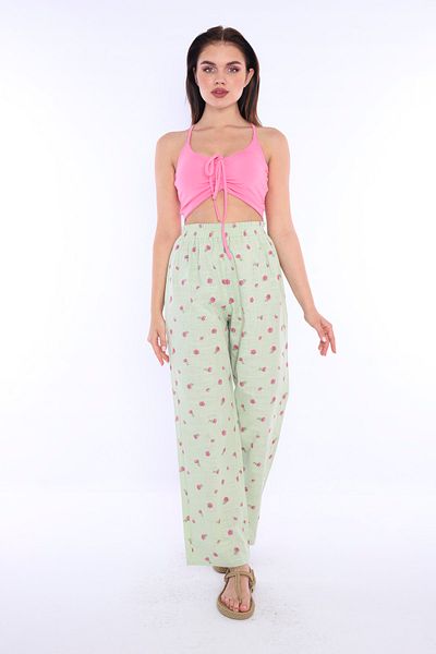 Sonne's Fera Floral Patterned High Waist 100% Linen Trousers