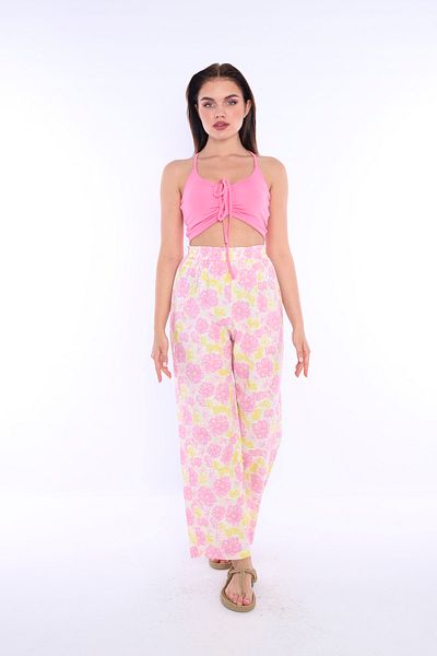 Sonne's Fera Floral Patterned High Waist 100% Linen Trousers
