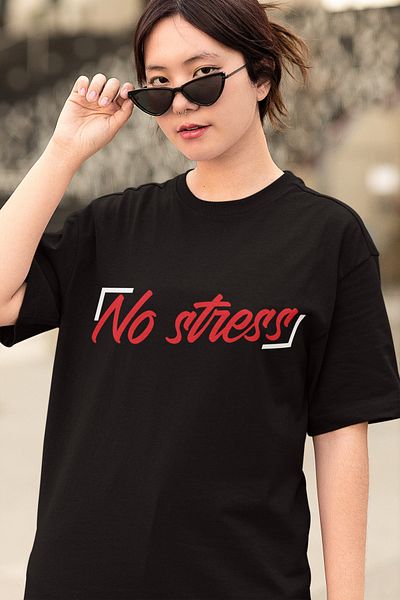 SUNFREE No Stress Γραπτώς Εκτυπωμένο Oversize Μαύρο T-shirt