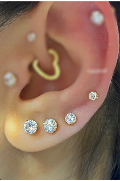 Arescollection Cerrahi Çelik Gold Renk Tek Taş Tragus Helix Kıkırdak Piercingi
