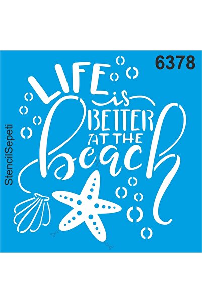 StencilSepeti حياة جميلة على الشاطئ - قالب رسم استنسل 40x40 سم