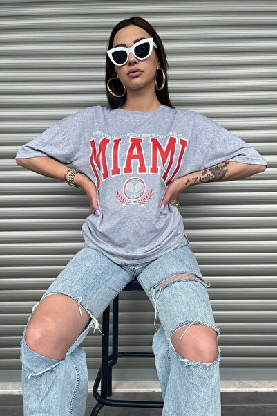 MODAGEN Γυναικείο μπλουζάκι Miami Oversize με στάμπα γκρι