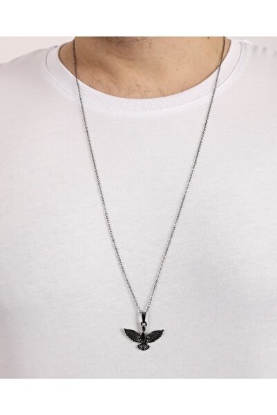 THE Gifts Erkek Kuş Figürlü Siyah Albatros Kuşu Kolye