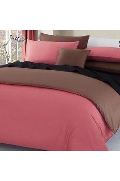 METİNEV Double Pink Brown Cotton Satin Duvet Cover Set