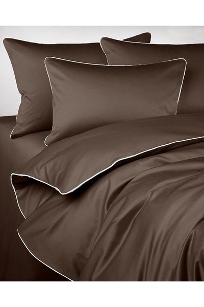 METİNEV Double Coffee Color White Bieli Cotton Satin Duvet Cover Set