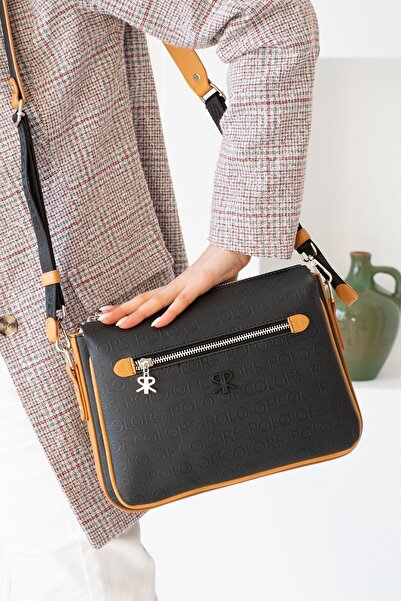 ImPolo حقيبة كتف وحقيبة كروس نسائية من كارا بلاك تان، مقاس 21x27