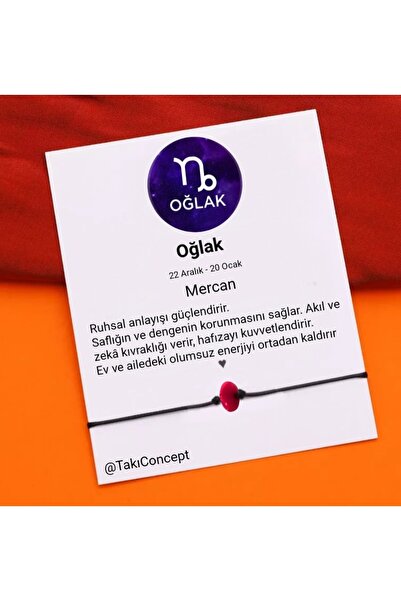 TakıConcept Oğlak Burcu Mercan Doğal Taşlı Ip Burç Bilekliği