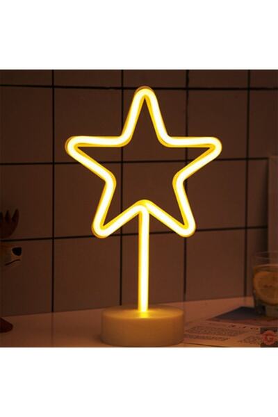HEPBİMODA Büyük Boy Usb'li Yıldız Neon Led Işıklı Masa Ve Gece Lambası Star D...
