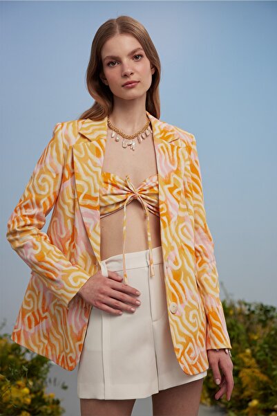 Urban Muse Soyut Desenli Blazer Büstiyer Ikili Takım