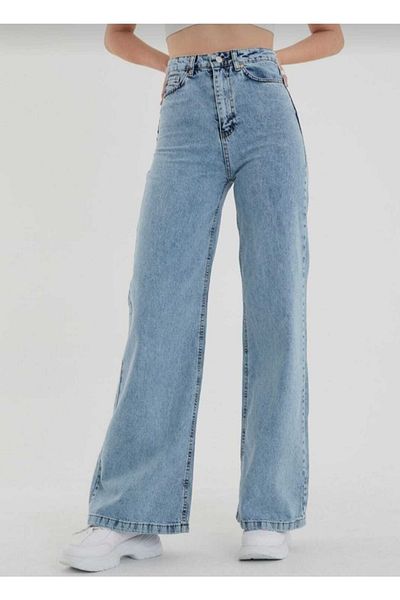 Livik Anii '90, cu spălare pe zăpadă, cu lycra albastru, blugi Palazzo cu talie super înaltă, pantaloni largi din denim cu picioare largi
