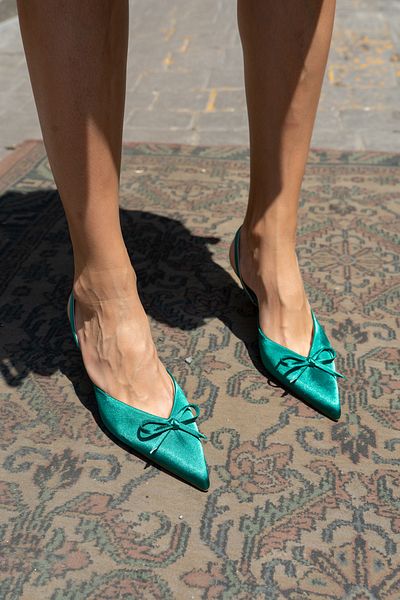 ANGELİNA JONES Babes Women's Green Satin Special Gold Heeled Shoes