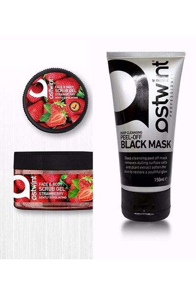 Ostwint Peeling Gel 300 Ml Strawberry Scrub & Peelable Black Mask 150 Ml
