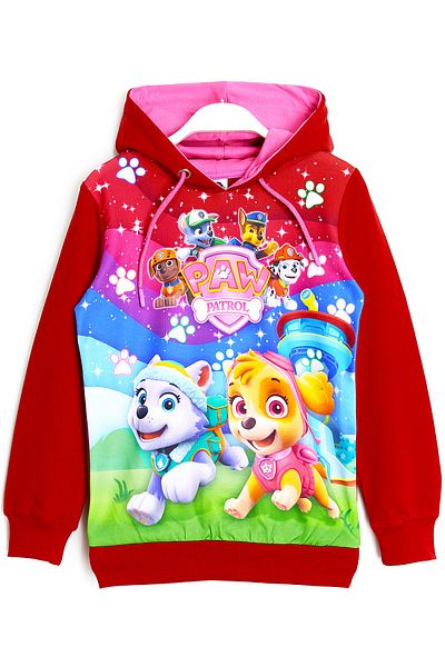 DobaKids سويت شيرت للفتيات من Skye Everest بغطاء للرأس مطبوع عليه Paw Patrol باللون الأحمر