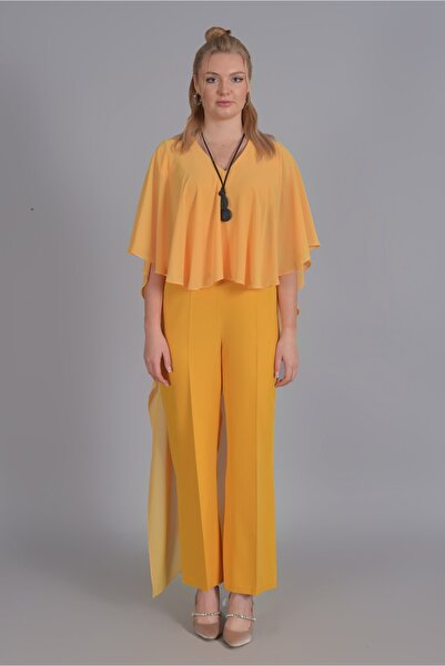 URBAM Hardal Önü Volanlı Pelerenli Tulum