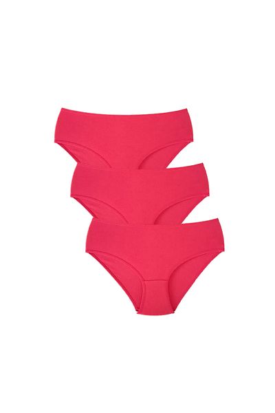 NurPeri İç Giyim Women's Red Color 3-Piece Lycra Plus Size Optional Bato Panties